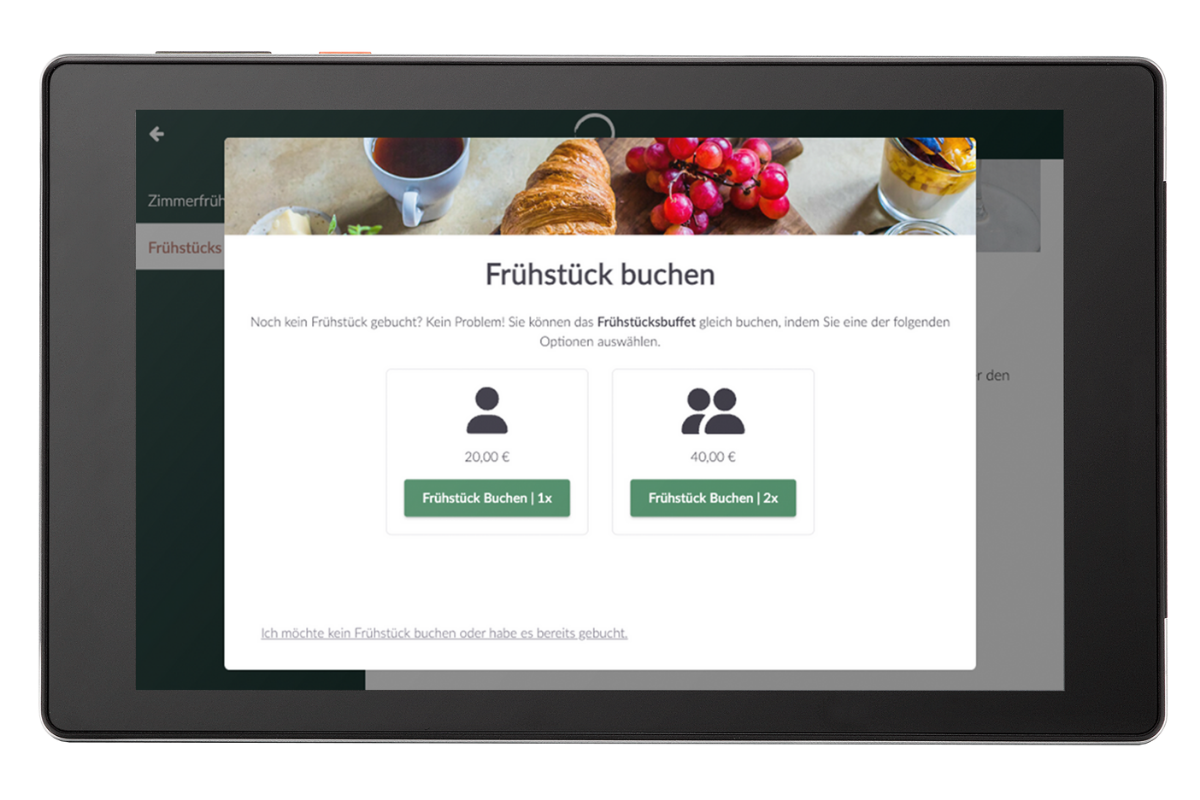 Früshtück-Upsell auf dem SuitePad In-Room Tablet