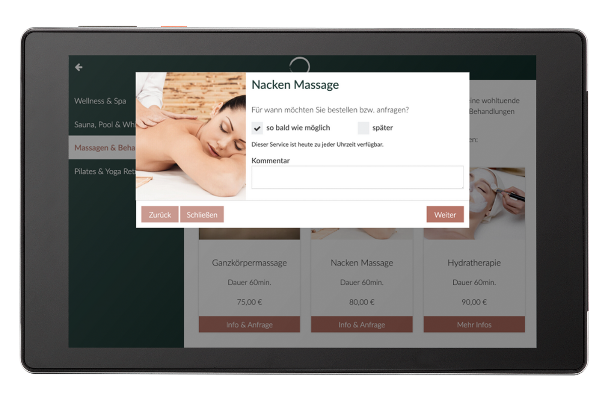 Spa-Upsell auf dem SuitePad In-Room Tablet
